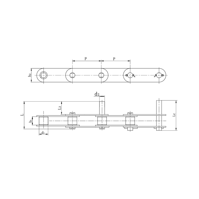 RVS transportkettingen met dubbele steek en verlengde pennen