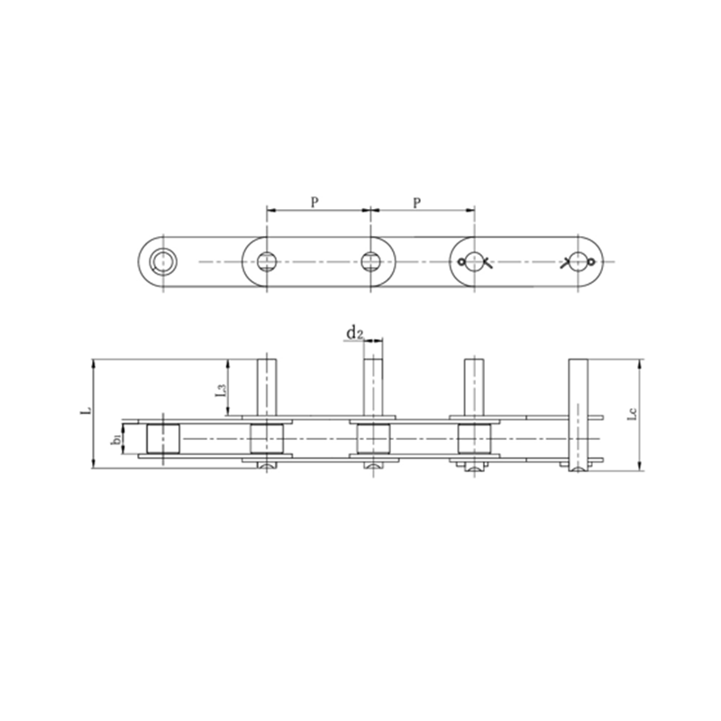 Transportkettingen met dubbele steek en verlengde pennen